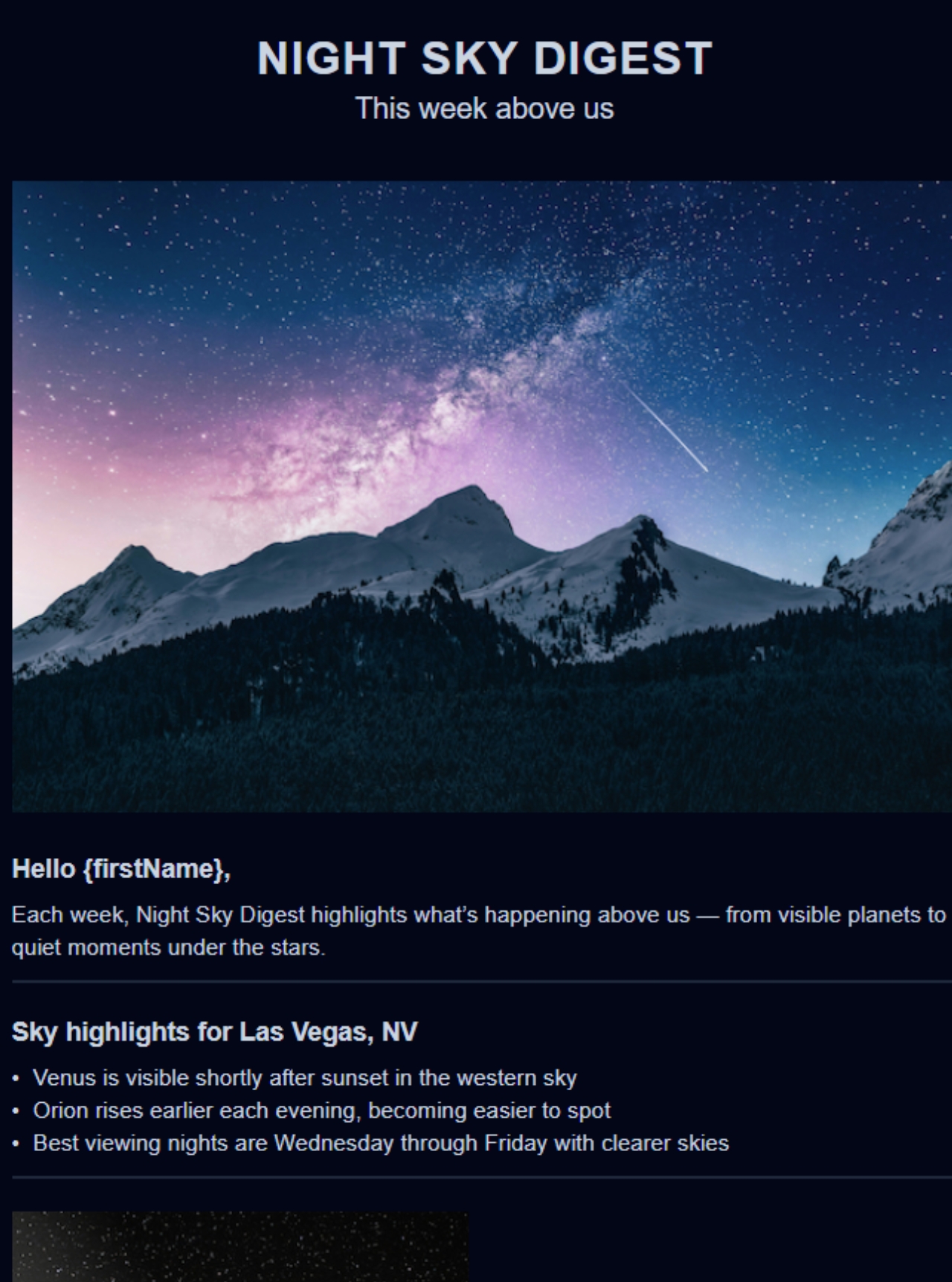 Dark mode HTML email newsletter project preview